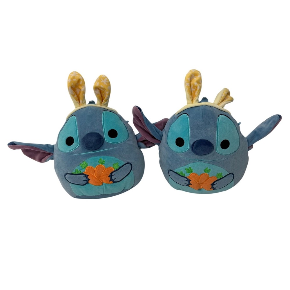 Squishmallows Disney Stitch Easter Bunny Ears Plush 8 inch Blue Carrot Toy Lot 2